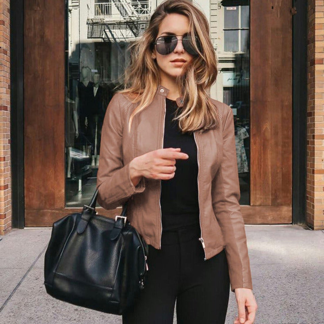 Damen Slim-Fit Bikerjacke mit Reißverschluss – Stylische Kunstlederjacke für Urbanen Look 3