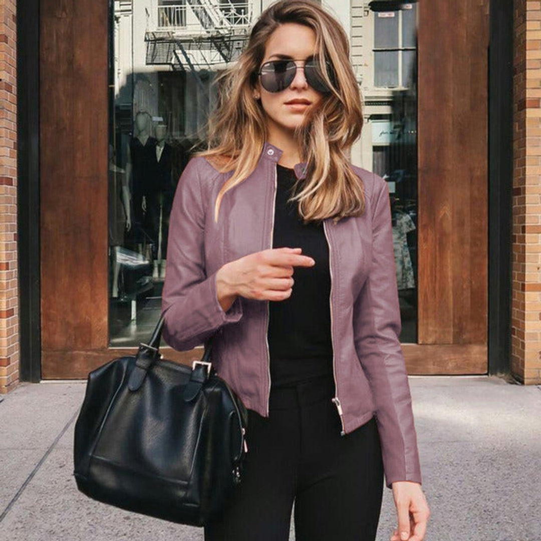 Damen Slim-Fit Bikerjacke mit Reißverschluss – Stylische Kunstlederjacke für Urbanen Look 5