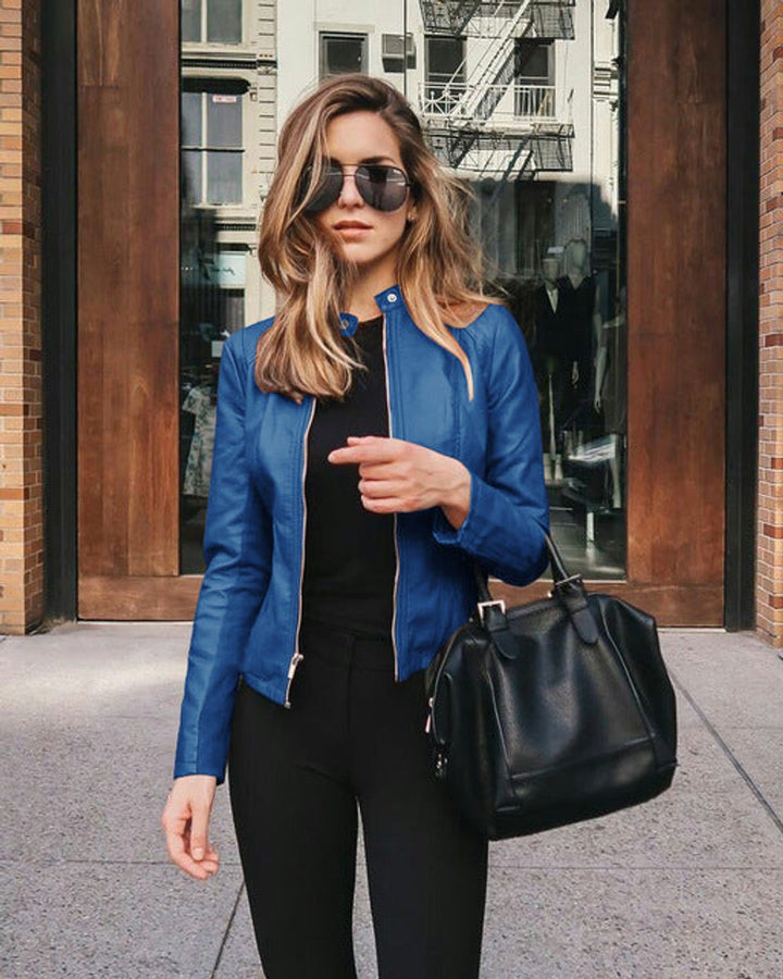 Damen Slim-Fit Bikerjacke mit Reißverschluss – Stylische Kunstlederjacke für Urbanen Look 6