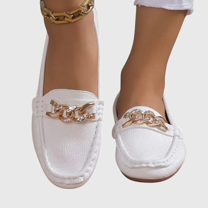 Damen Slip-On Loafer mit Kettendetail – Elegante und Bequeme Sommerschuhe 0