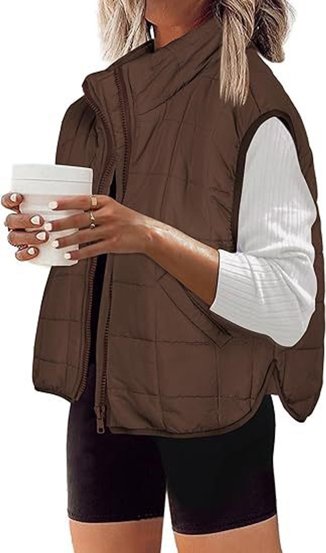 Damen Steppweste mit Stehkragen Ärmellos Outdoor Reißverschluss Weste für Herbst und Winter 1
