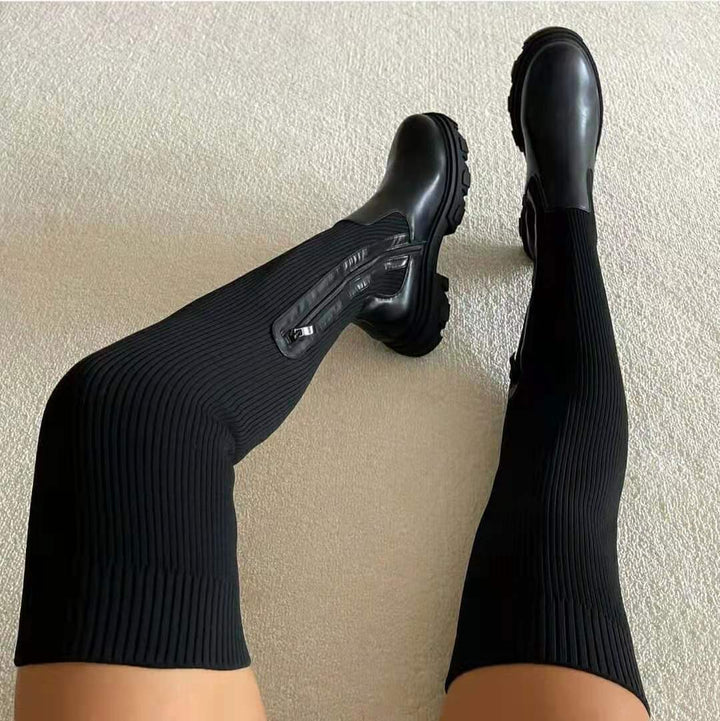 Damen Stiefel mit Orthopädischer Arch Support und Klobiger Sohle Geripptes Design 0