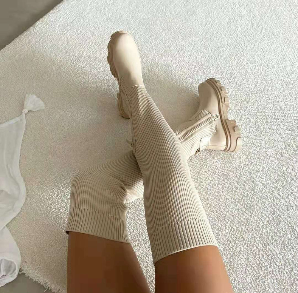 Damen Stiefel mit Orthopädischer Arch Support und Klobiger Sohle Geripptes Design 1