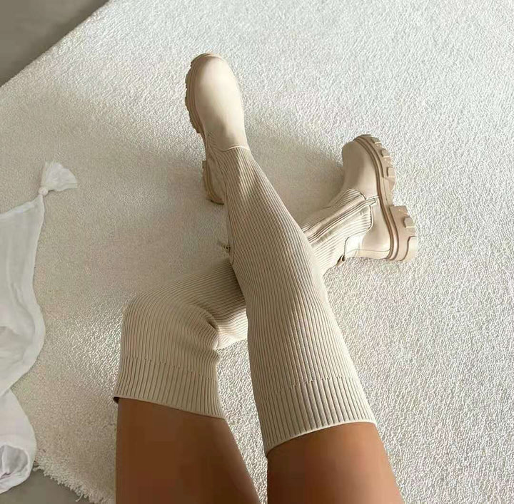 Damen Stiefel mit Orthopädischer Arch Support und Klobiger Sohle Geripptes Design 1