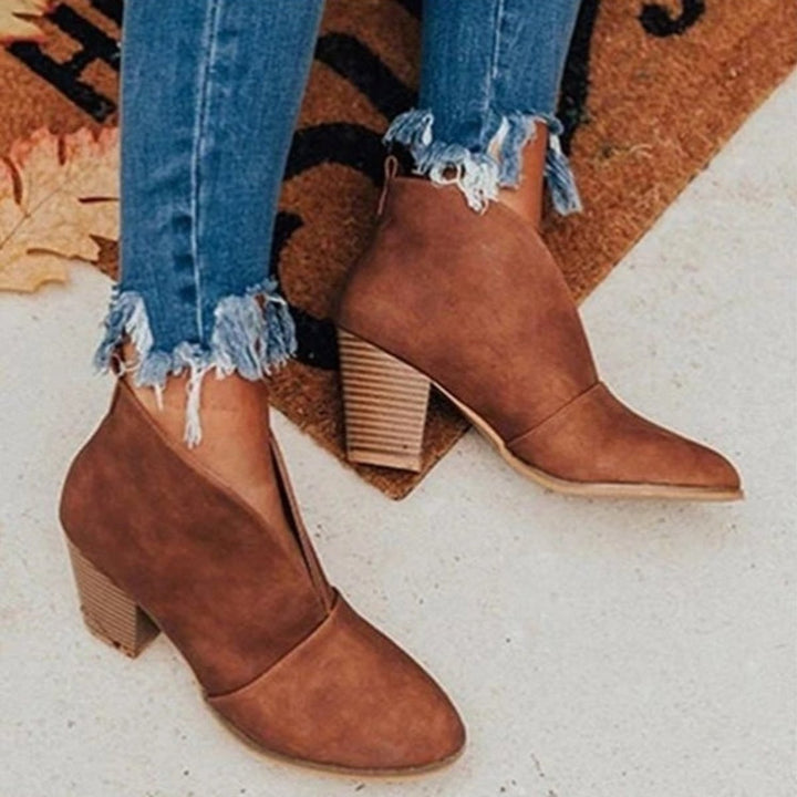 Damen Stiefeletten mit Orthopädischer Arch Support Spitzem Zehenbereich und Blockabsatz 0