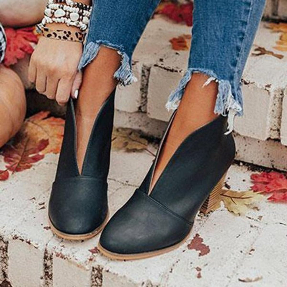 Damen Stiefeletten mit Orthopädischer Arch Support Spitzem Zehenbereich und Blockabsatz 1