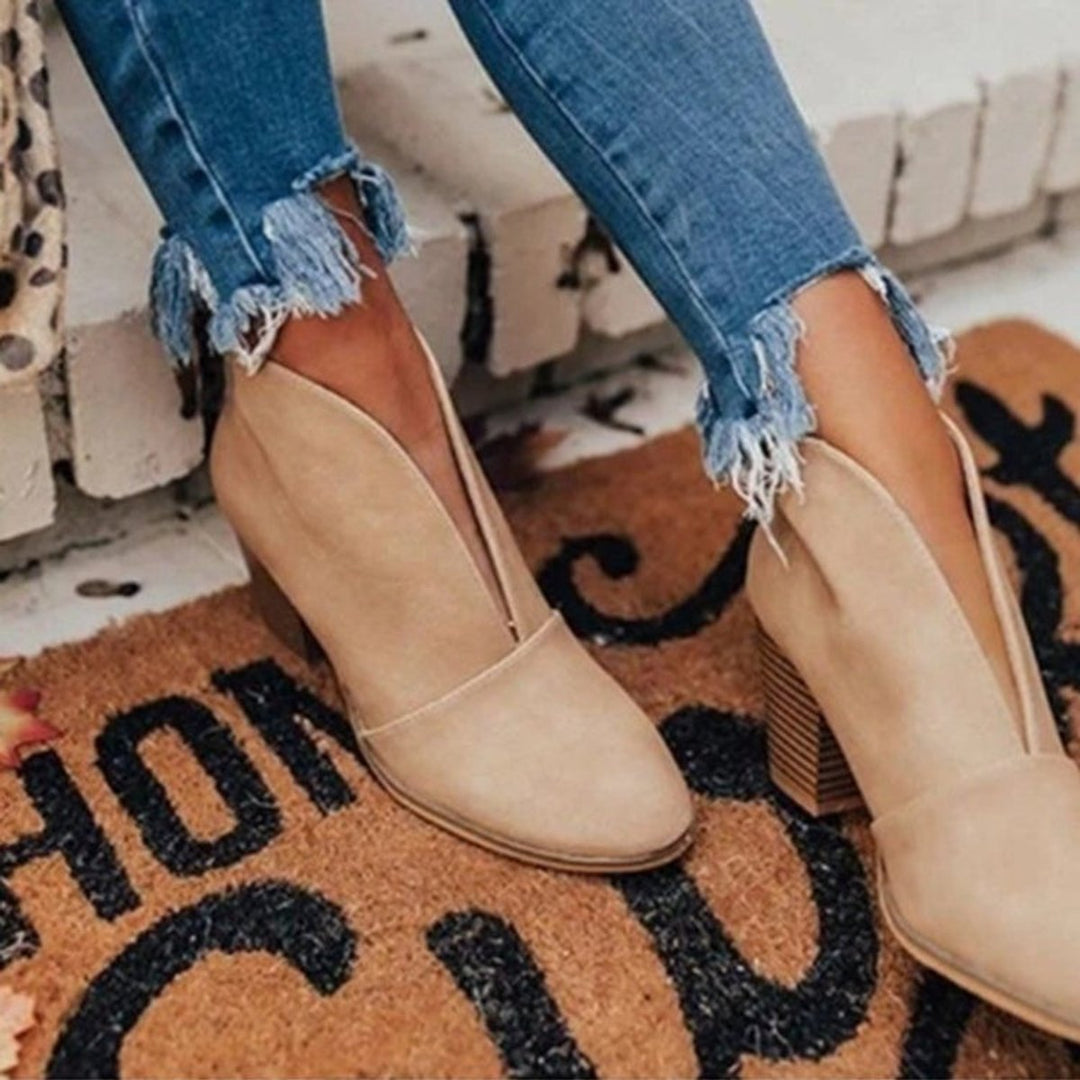 Damen Stiefeletten mit Orthopädischer Arch Support Spitzem Zehenbereich und Blockabsatz 2