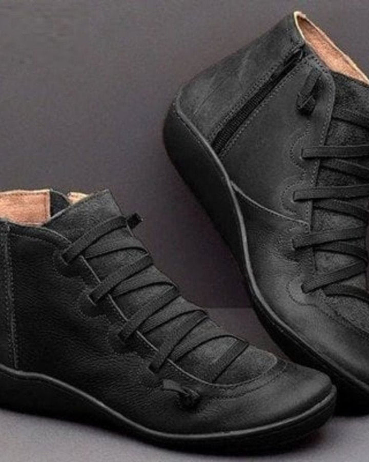 Damen Stiefeletten mit Schnürung und seitlichem Reißverschluss – Knöchelhoch, flache Sohle, vielseitig kombinierbar 0