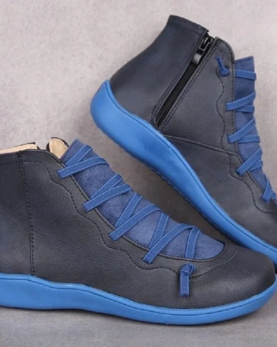 Damen Stiefeletten mit Schnürung und seitlichem Reißverschluss – Knöchelhoch, flache Sohle, vielseitig kombinierbar 1
