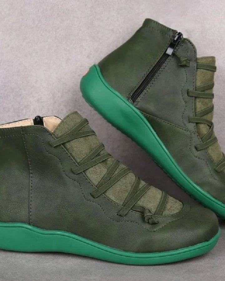Damen Stiefeletten mit Schnürung und seitlichem Reißverschluss – Knöchelhoch, flache Sohle, vielseitig kombinierbar 3