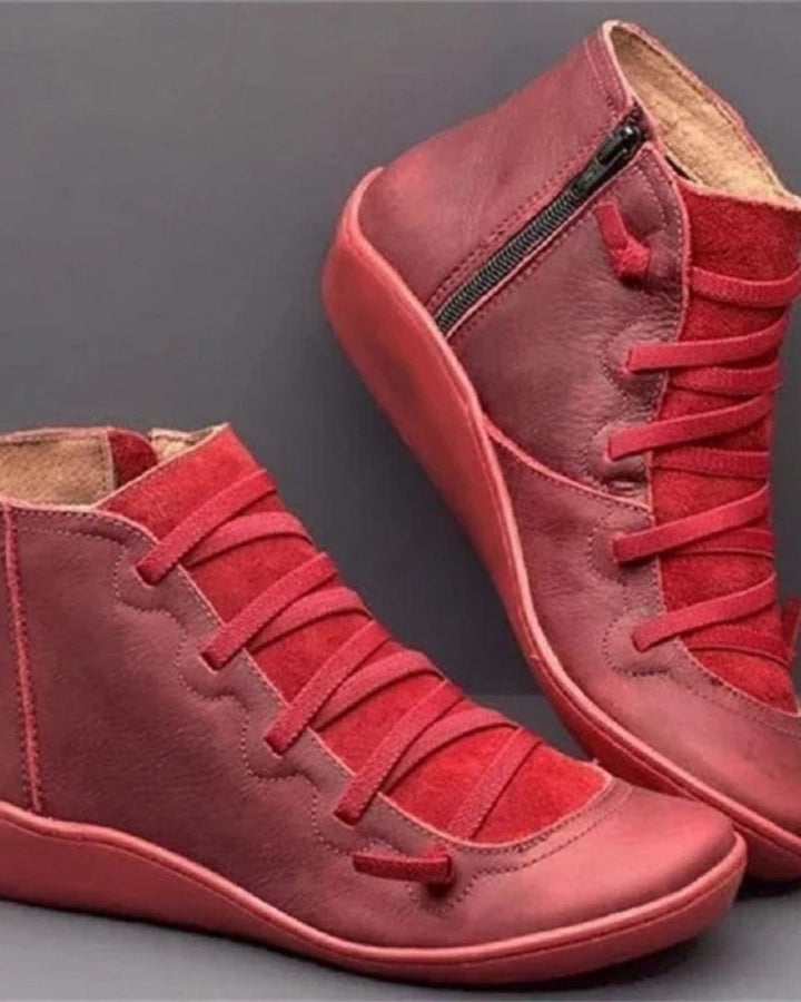 Damen Stiefeletten mit Schnürung und seitlichem Reißverschluss – Knöchelhoch, flache Sohle, vielseitig kombinierbar 4