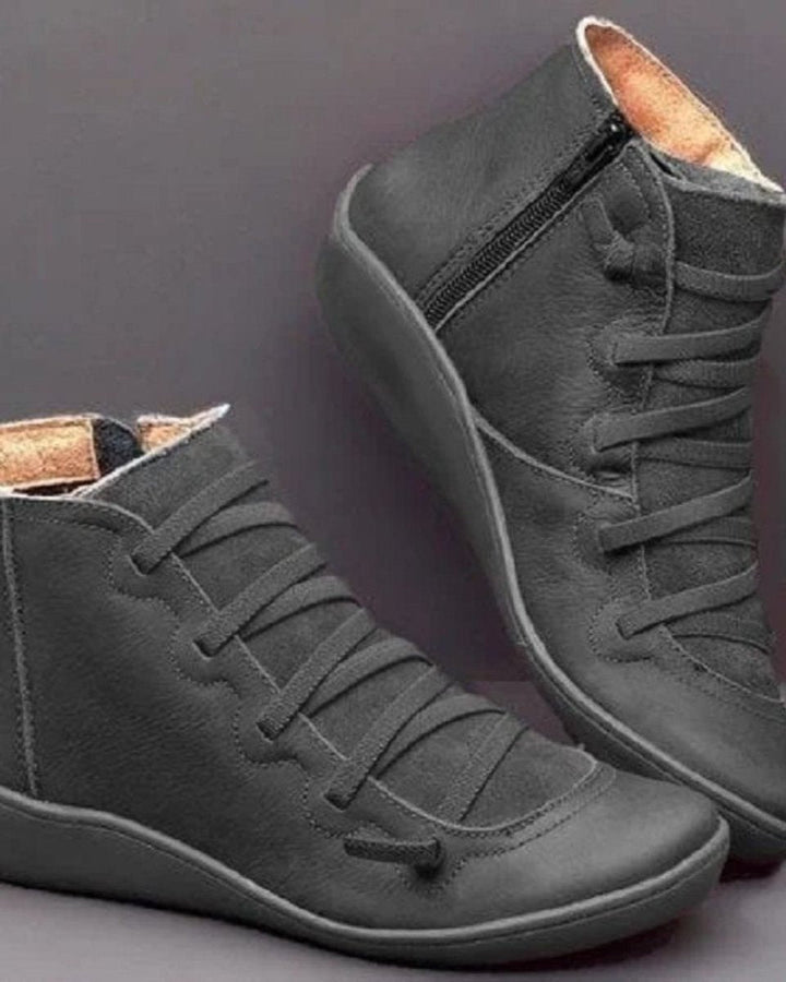 Damen Stiefeletten mit Schnürung und seitlichem Reißverschluss – Knöchelhoch, flache Sohle, vielseitig kombinierbar 5