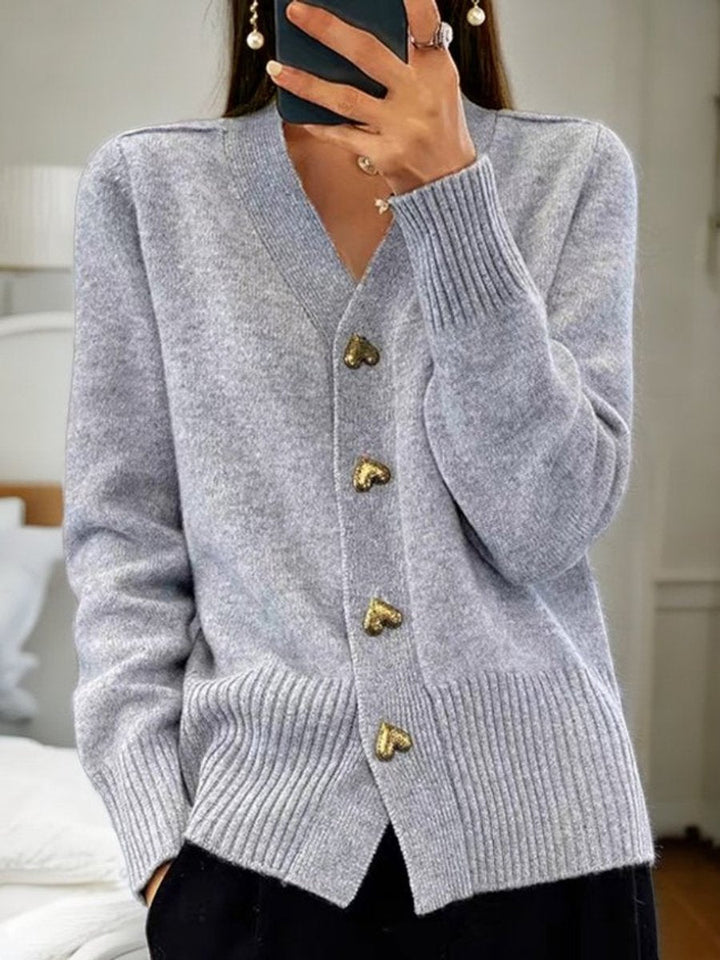 Damen Strick-Cardigan V-Ausschnitt Relaxed Fit mit Herzknöpfen Elegant und Vielseitig 1
