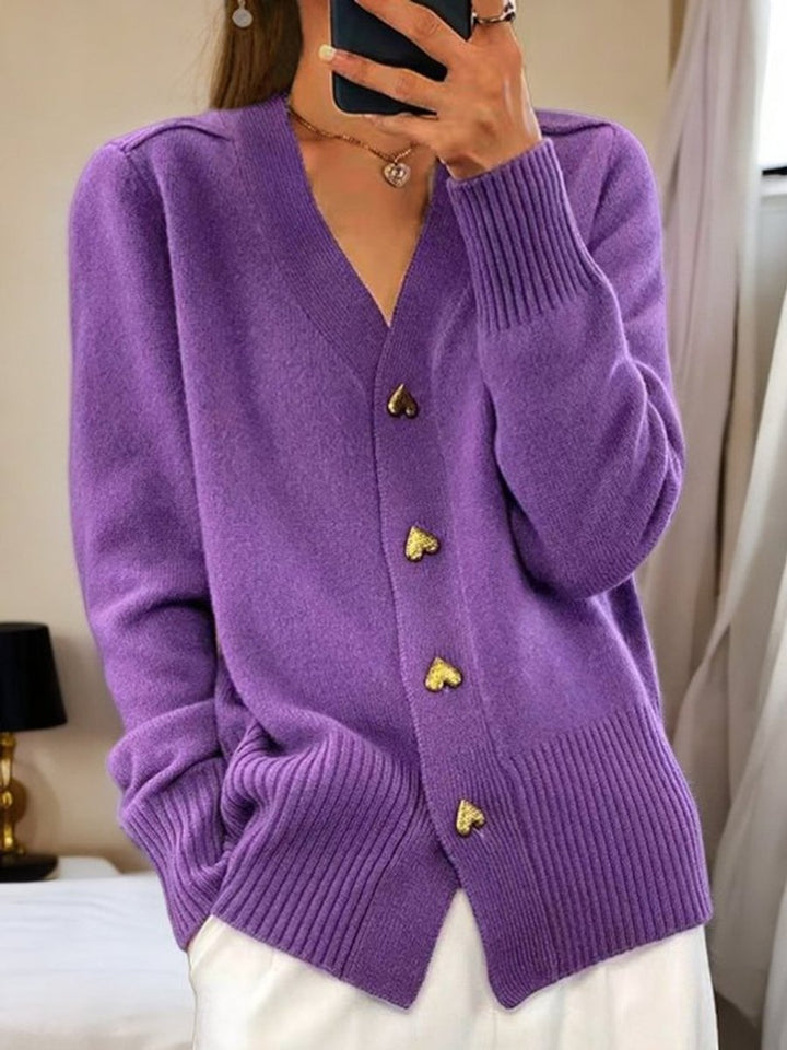 Damen Strick-Cardigan V-Ausschnitt Relaxed Fit mit Herzknöpfen Elegant und Vielseitig 2