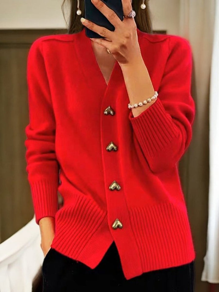 Damen Strick-Cardigan V-Ausschnitt Relaxed Fit mit Herzknöpfen Elegant und Vielseitig 3