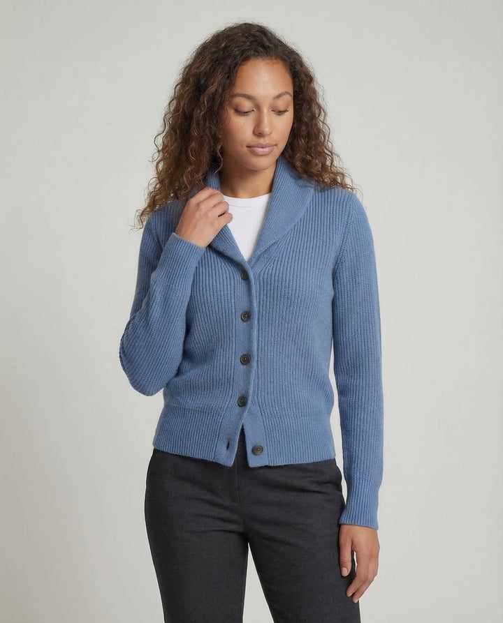 Damen Strick-Cardigan mit Revers-Kragen und Knopfleiste – Taillierter Langarm-Cardigan für Büro und Alltag 2