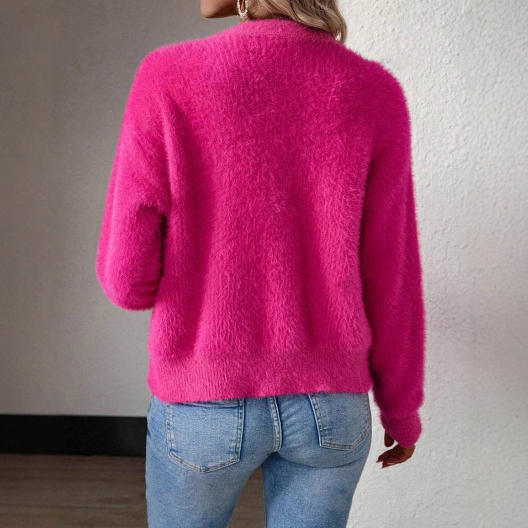 Damen Strickjacke Cardigan mit V-Ausschnitt und Knopfleiste Flauschig Komfortabel 5