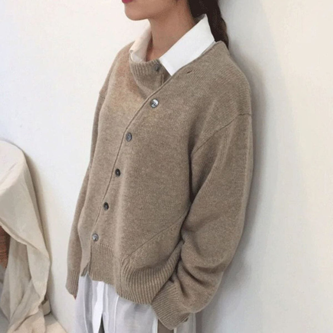 Damen Strickjacke Oversized Cardigan mit asymmetrischer Knopfleiste für Herbst und Winter 0