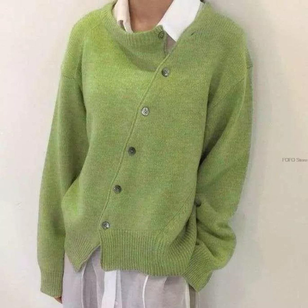 Damen Strickjacke Oversized Cardigan mit asymmetrischer Knopfleiste für Herbst und Winter 4