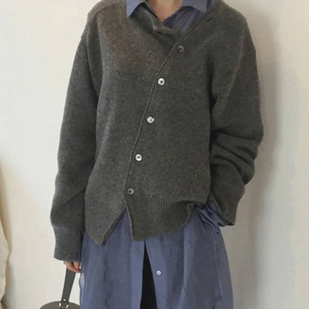 Damen Strickjacke Oversized Cardigan mit asymmetrischer Knopfleiste für Herbst und Winter 5