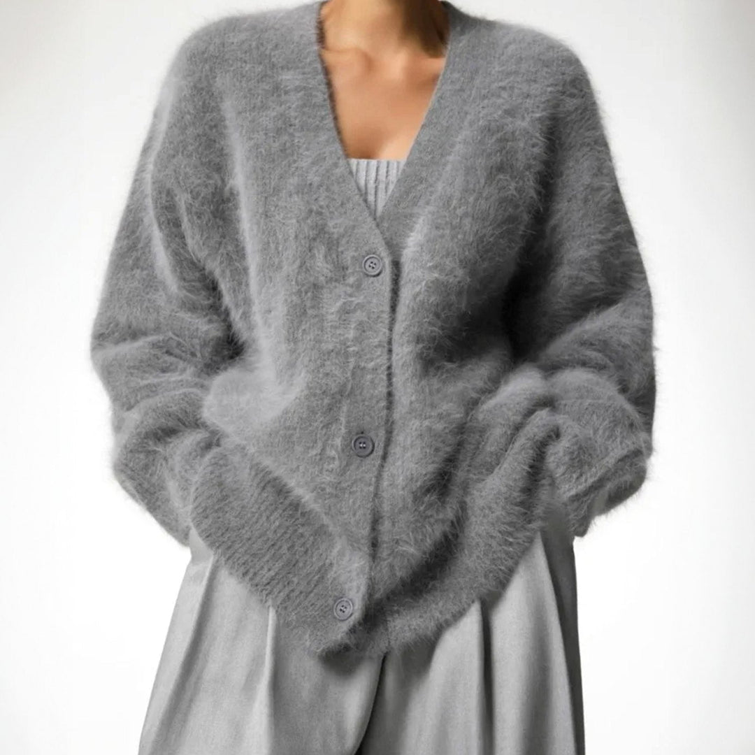 Damen Strickjacke Oversized mit V-Ausschnitt Flauschige Oberbekleidung für Herbst und Winter 5