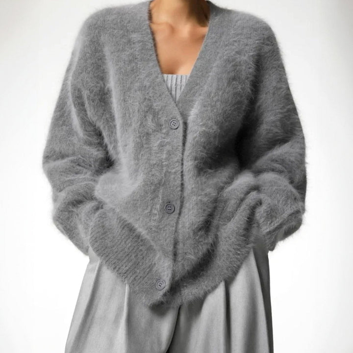 Damen Strickjacke Oversized mit V-Ausschnitt Flauschige Oberbekleidung für Herbst und Winter 5