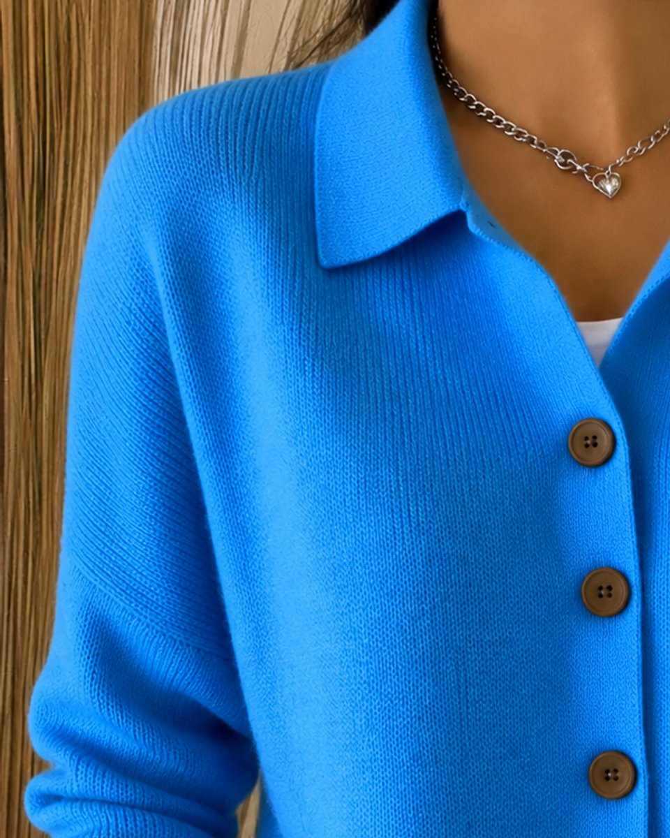 Damen Strickjacke mit Hemdkragen und Knopfleiste Relaxed Fit für Alltag und Büro 1