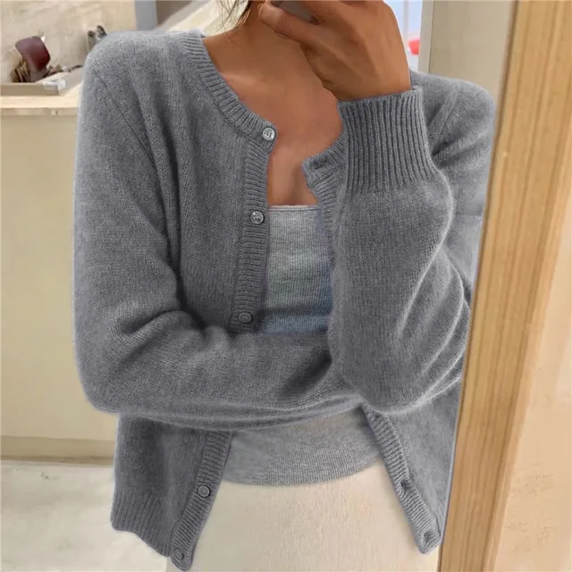 Damen Strickjacke mit Rundhalsausschnitt und langen Ärmeln – Elegante Alltagsjacke 0