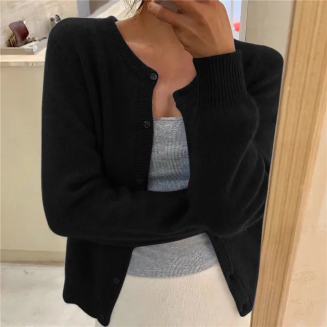 Damen Strickjacke mit Rundhalsausschnitt und langen Ärmeln – Elegante Alltagsjacke 1
