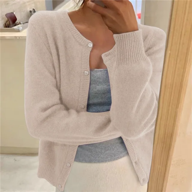 Damen Strickjacke mit Rundhalsausschnitt und langen Ärmeln – Elegante Alltagsjacke 2