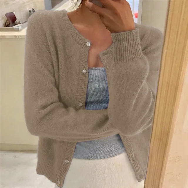 Damen Strickjacke mit Rundhalsausschnitt und langen Ärmeln – Elegante Alltagsjacke 4