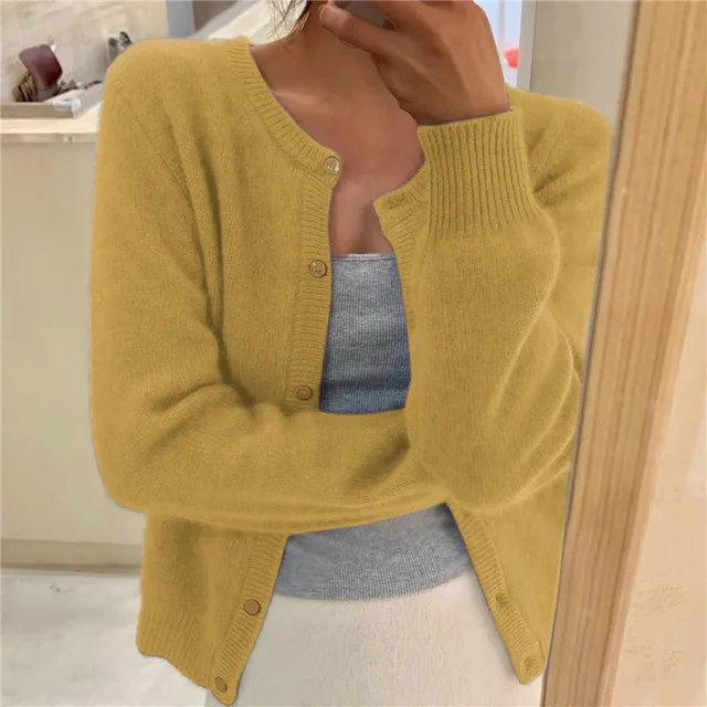 Damen Strickjacke mit Rundhalsausschnitt und langen Ärmeln – Elegante Alltagsjacke 5
