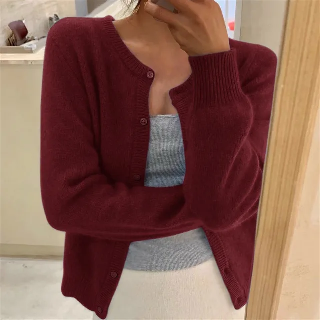 Damen Strickjacke mit Rundhalsausschnitt und langen Ärmeln – Elegante Alltagsjacke 6