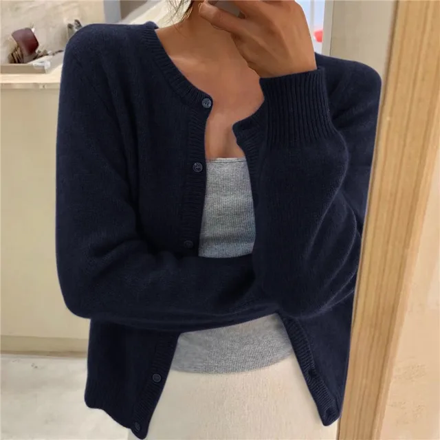 Damen Strickjacke mit Rundhalsausschnitt und langen Ärmeln – Elegante Alltagsjacke 8