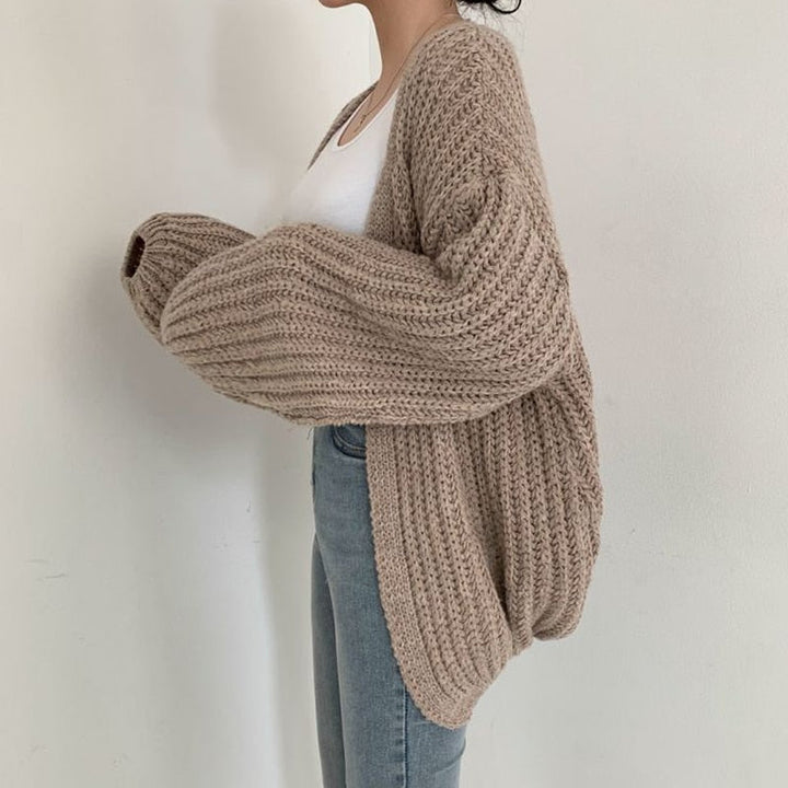 Damen Strickjacke mit grobem Strick und offener Vorderseite für Freizeit und Alltag 2