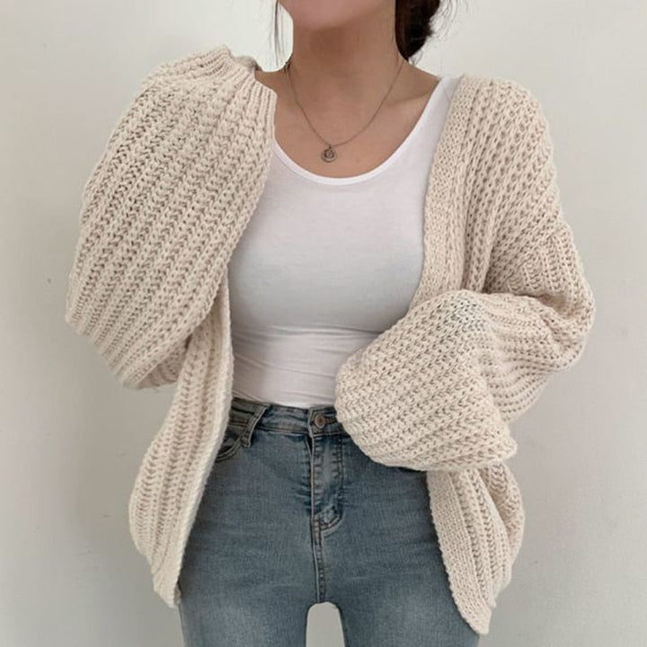 Damen Strickjacke mit grobem Strick und offener Vorderseite für Freizeit und Alltag 3