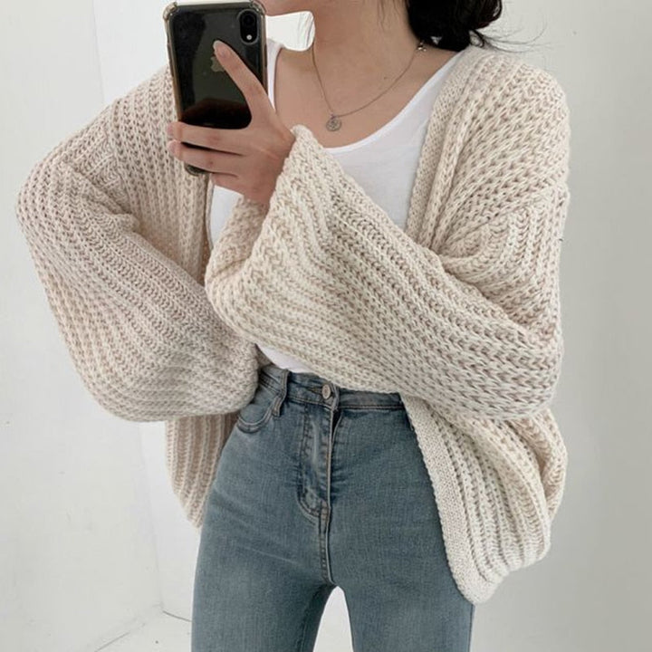 Damen Strickjacke mit grobem Strick und offener Vorderseite für Freizeit und Alltag 4