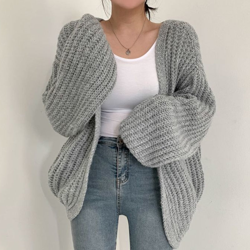 Damen Strickjacke mit grobem Strick und offener Vorderseite für Freizeit und Alltag 5