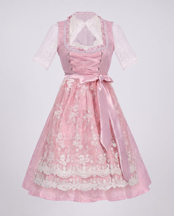 Damen Trachtenkleid mit elegantem Spitzenoberteil und dekorativer Taillenschließe für festliche Anlässe 12