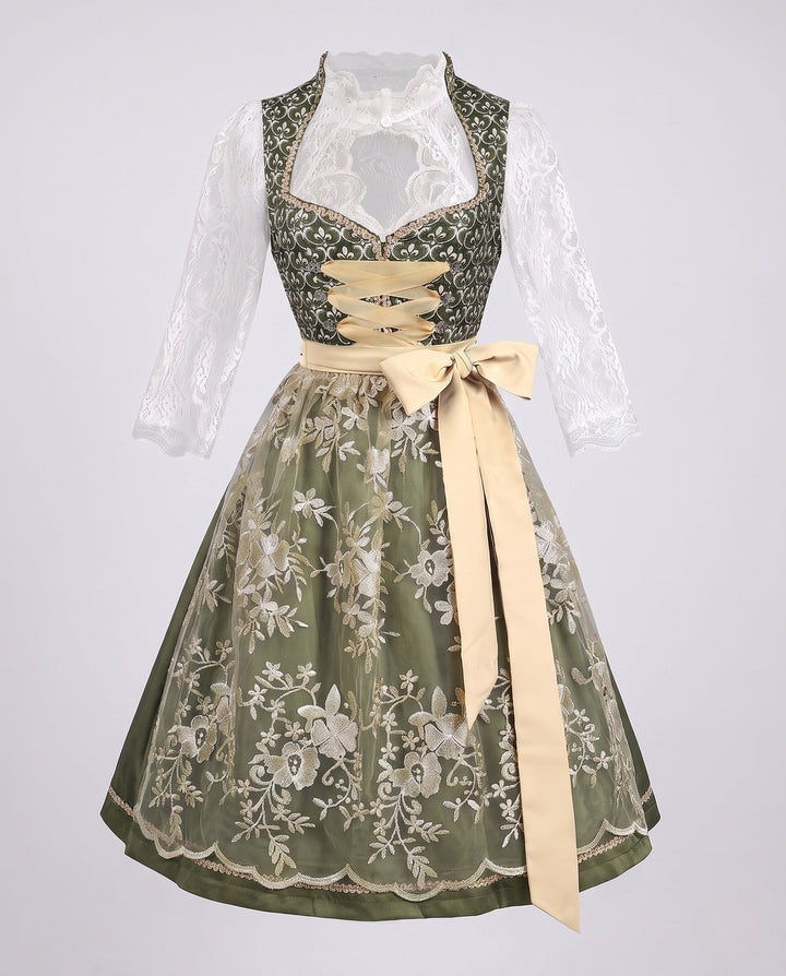 Damen Trachtenkleid mit elegantem Spitzenoberteil und dekorativer Taillenschließe für festliche Anlässe 5
