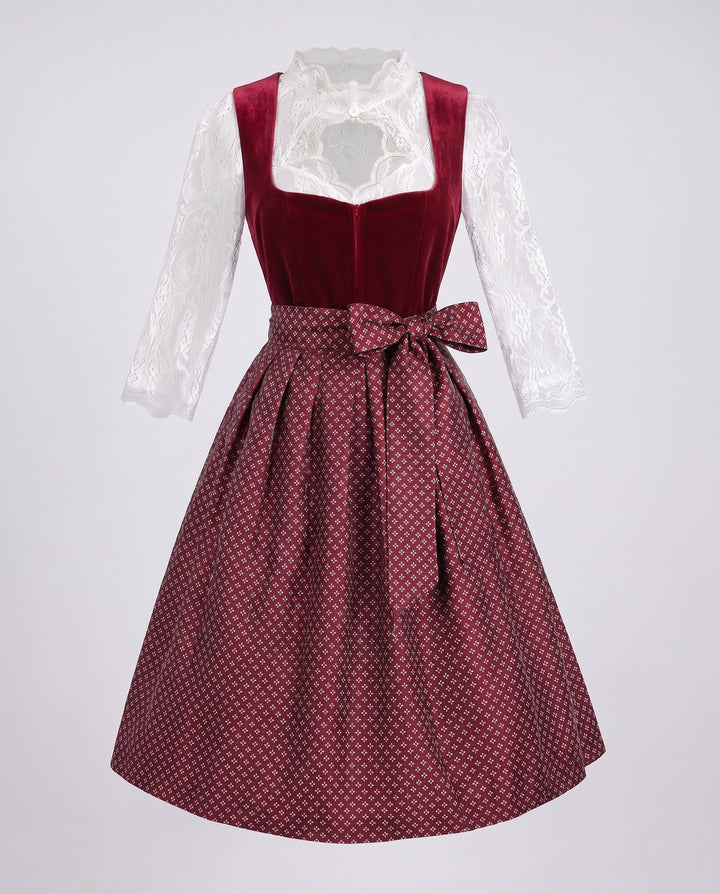Damen Trachtenkleid mit elegantem Spitzenoberteil und dekorativer Taillenschließe für festliche Anlässe 8