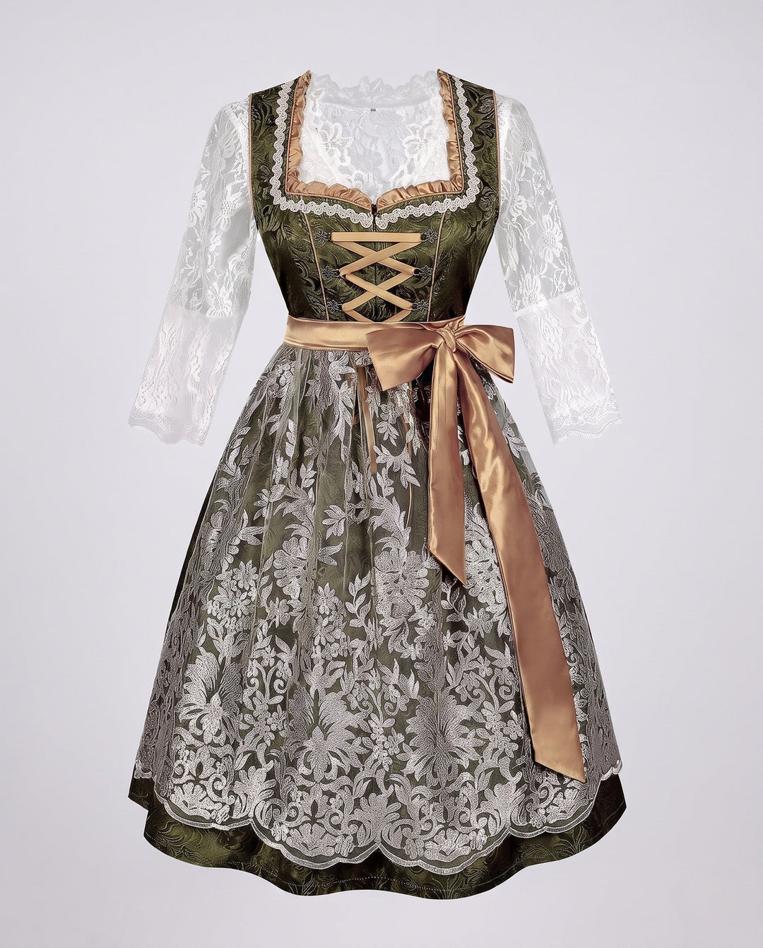 Damen Trachtenkleid mit elegantem Spitzenoberteil und dekorativer Taillenschließe für festliche Anlässe 9