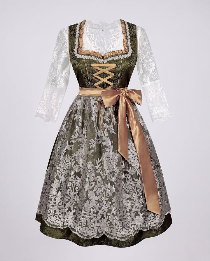 Damen Trachtenkleid mit elegantem Spitzenoberteil und dekorativer Taillenschließe für festliche Anlässe 9
