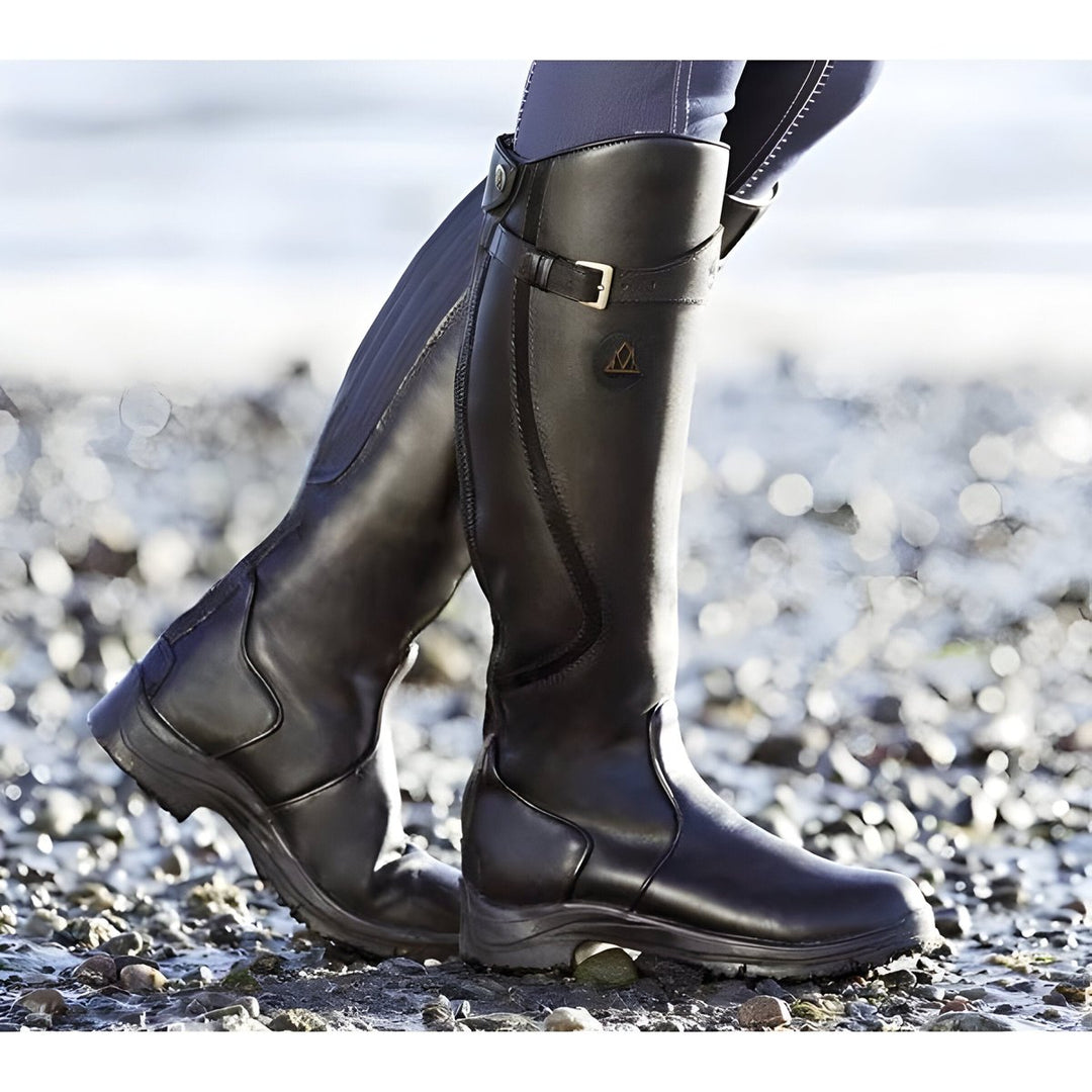 Damen Wasserdichte Kniehohe Lederstiefel mit Schnalle und Rutschfester Sohle 2