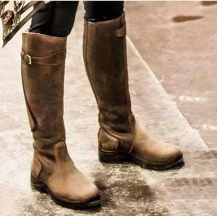 Damen Wasserdichte Kniehohe Lederstiefel mit Schnalle und Rutschfester Sohle 3