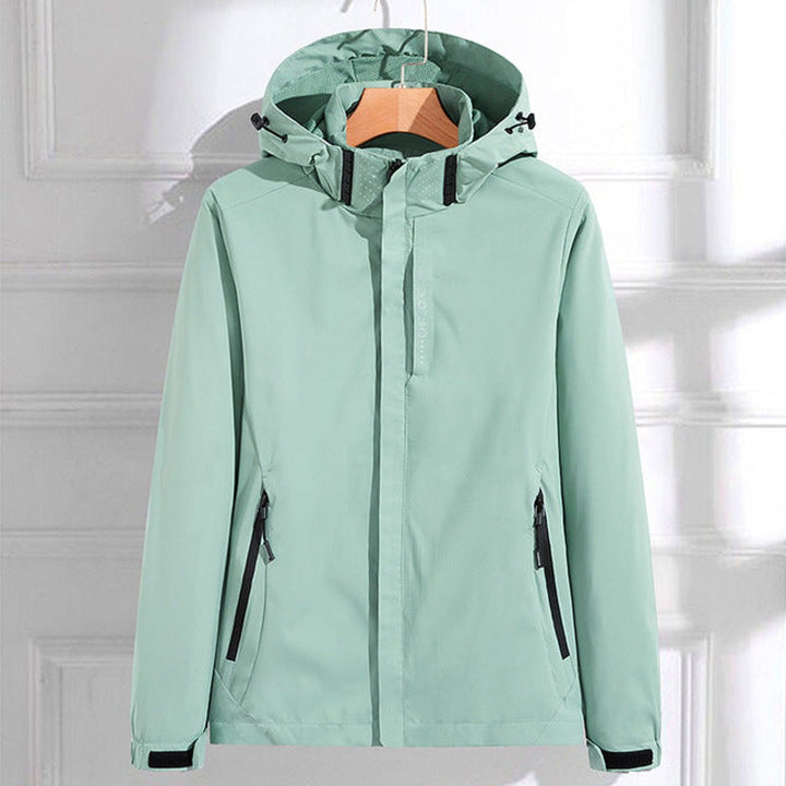 Damen Wasserdichte Regenjacke mit Abnehmbarer Kapuze und Verstellbarer Passform für Alltag und Outdoor 0