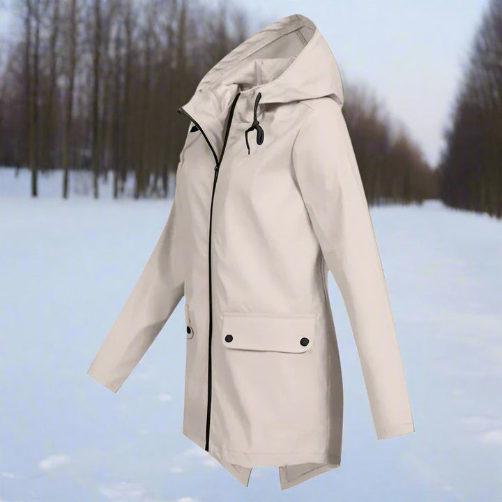 Damen Wasserdichte Regenjacke mit Kapuze und Reißverschluss, Outdoorjacke mit Taschen 1