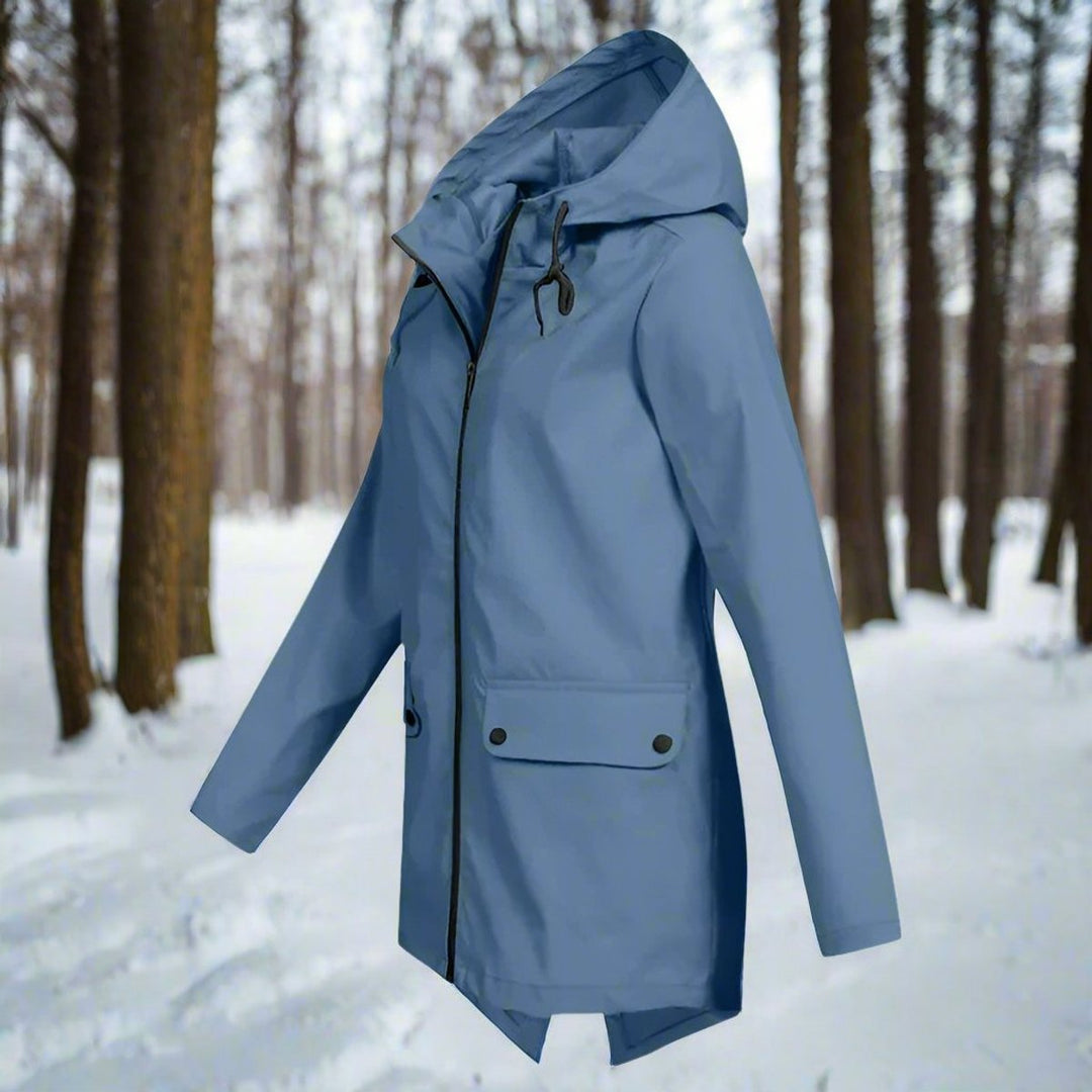 Damen Wasserdichte Regenjacke mit Kapuze und Reißverschluss, Outdoorjacke mit Taschen 3