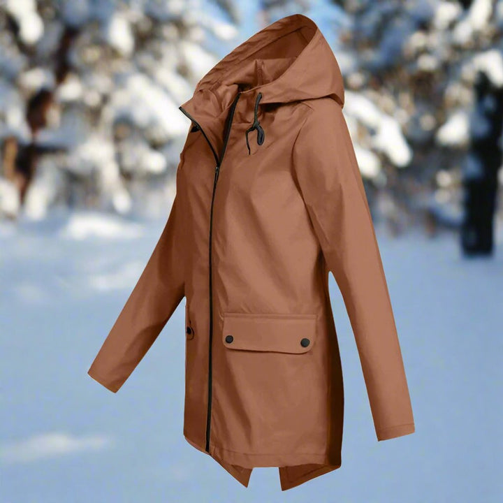 Damen Wasserdichte Regenjacke mit Kapuze und Reißverschluss, Outdoorjacke mit Taschen 5