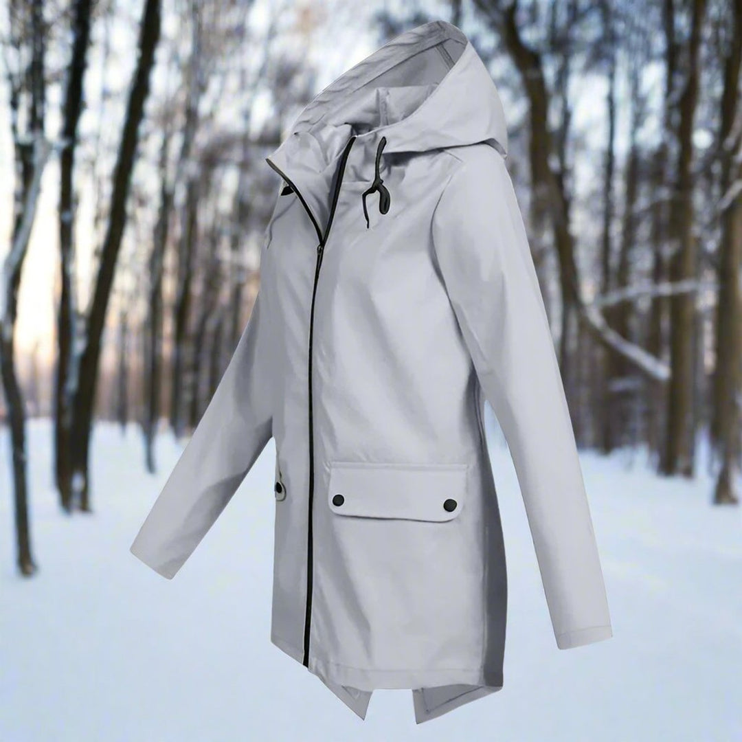 Damen Wasserdichte Regenjacke mit Kapuze und Reißverschluss, Outdoorjacke mit Taschen 7